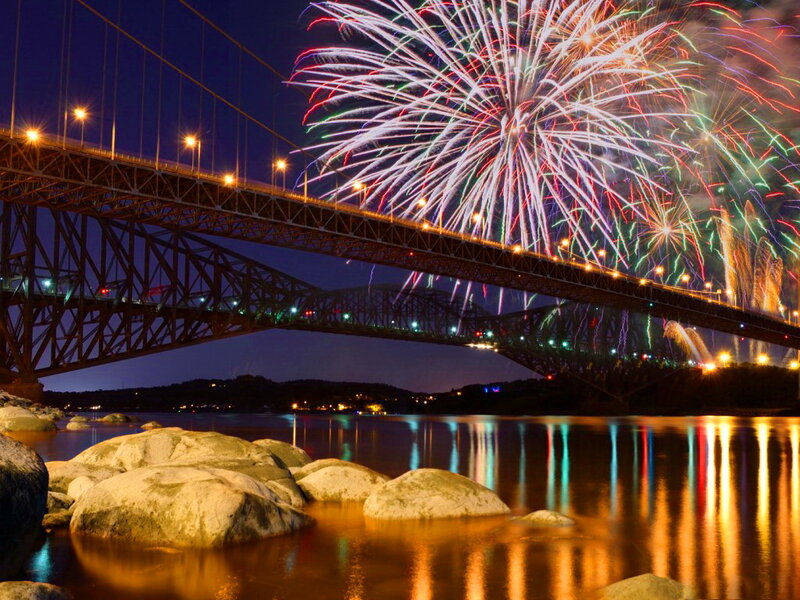 Fireworks over Bridge — Blue