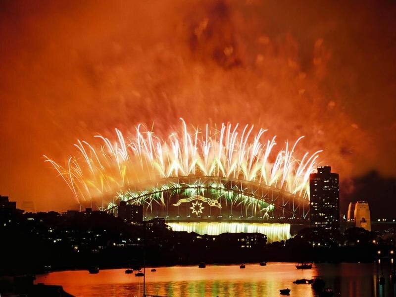 Fireworks over Bridge — Orange