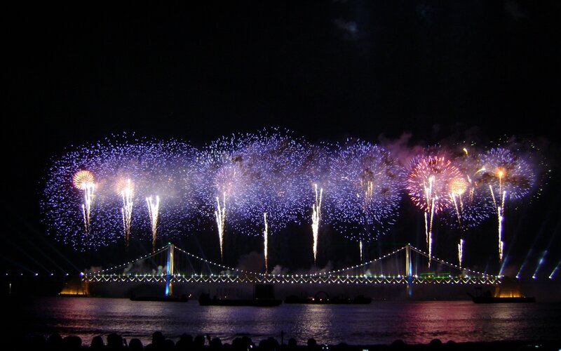 Fireworks over Bridge — Purple, Festive