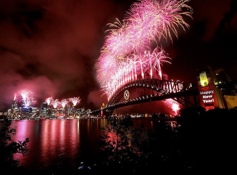 Fireworks over Bridge — Red, Celebratory