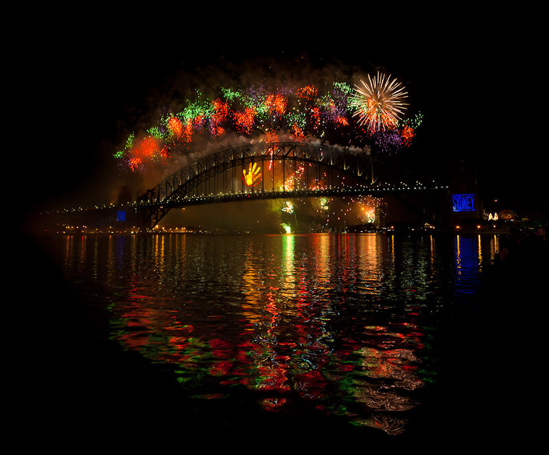 Fireworks over Bridge — Red, Festive