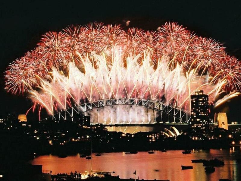 Fireworks over Bridge — Red