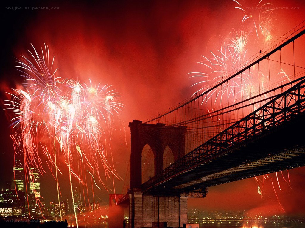 Fireworks over Brooklyn Bridge