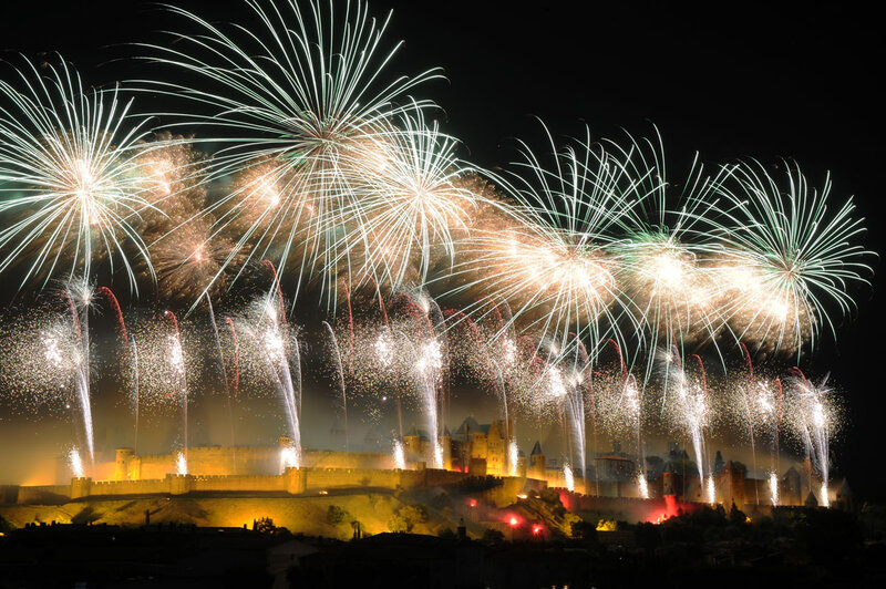 Fireworks over Castle — Black, Dramatic