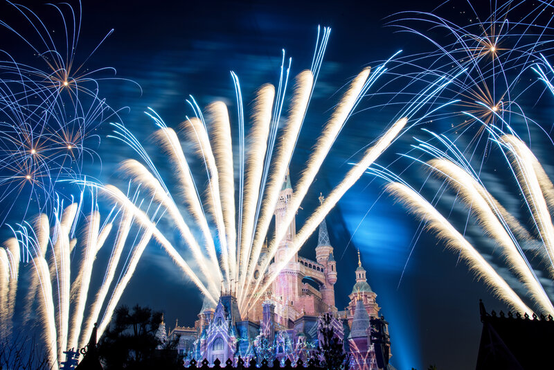 Fireworks over Castle — Blue