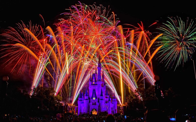 Fireworks over Castle — Purple, Festive, Night