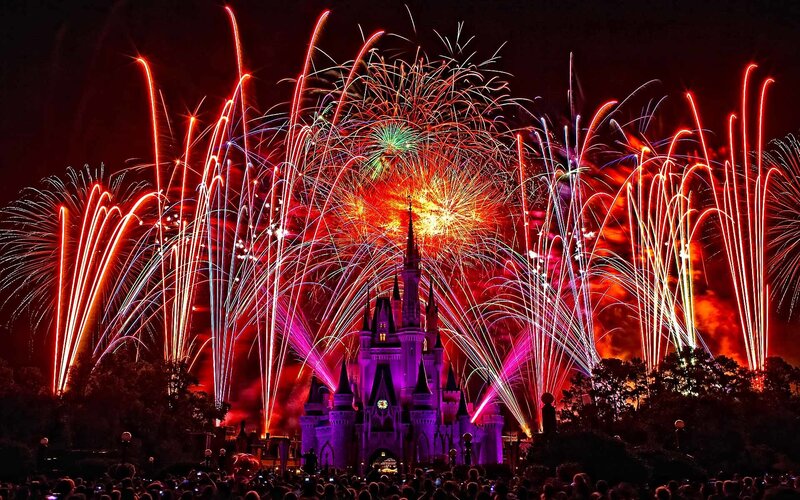 Fireworks over Castle — Red, Festive