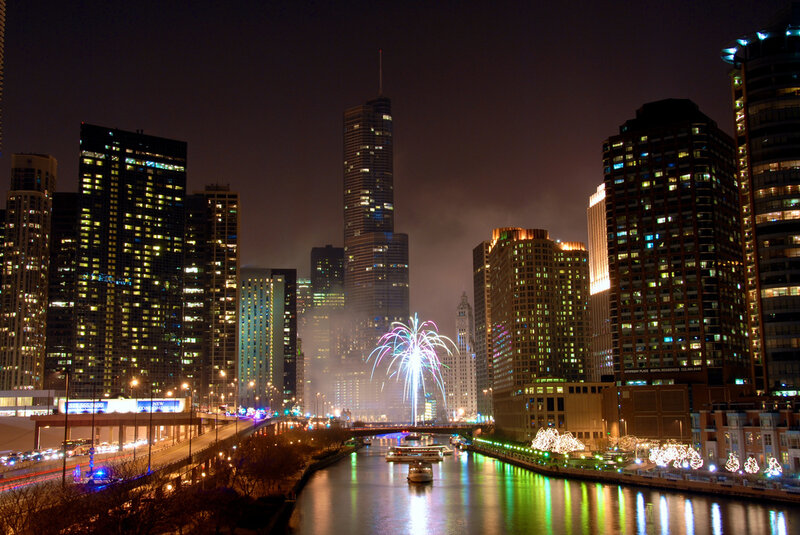 Fireworks over Chicago River