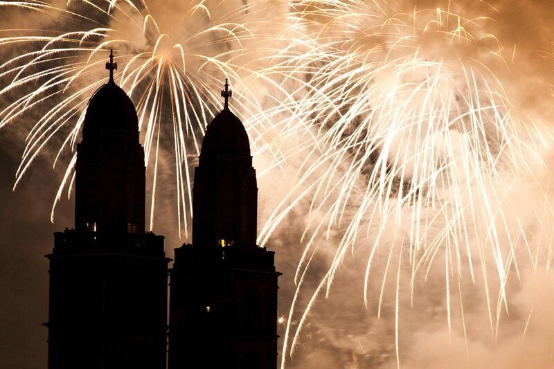Fireworks over church towers