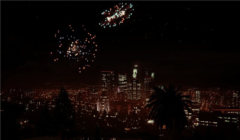 Fireworks over City — Black, Celebratory, Night, 3d Render
