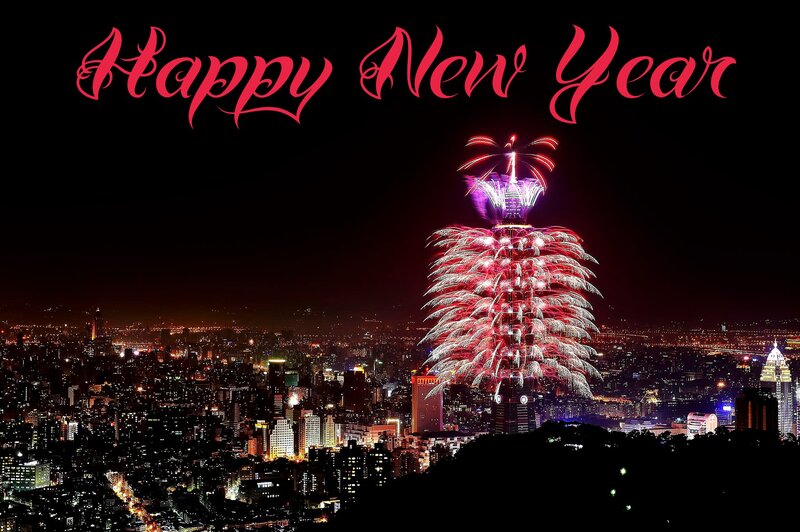 Fireworks over City — Black, Celebratory, Night, Photograph, Cityscape