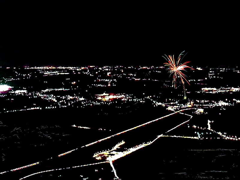 Fireworks over City — Black, Dramatic, Night
