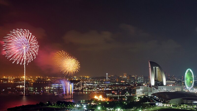 Fireworks over City — Black, Festive, Night