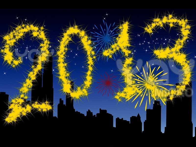 Fireworks over City — Blue, Celebratory, Night, Digital Art