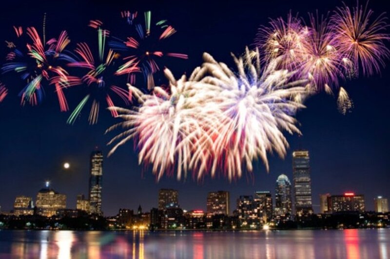 Fireworks over City — Blue, Celebratory