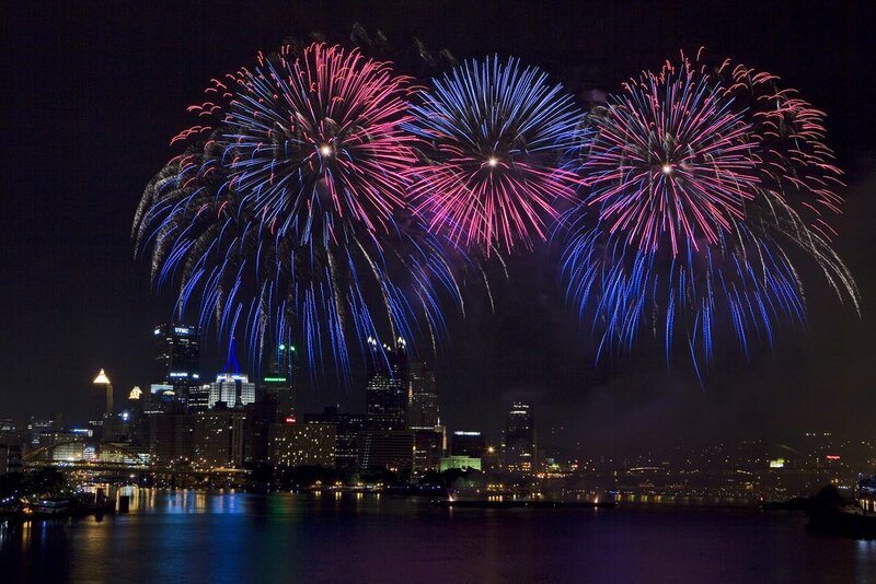Fireworks over City — Blue, Festive