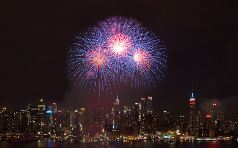 Fireworks over City — Blue