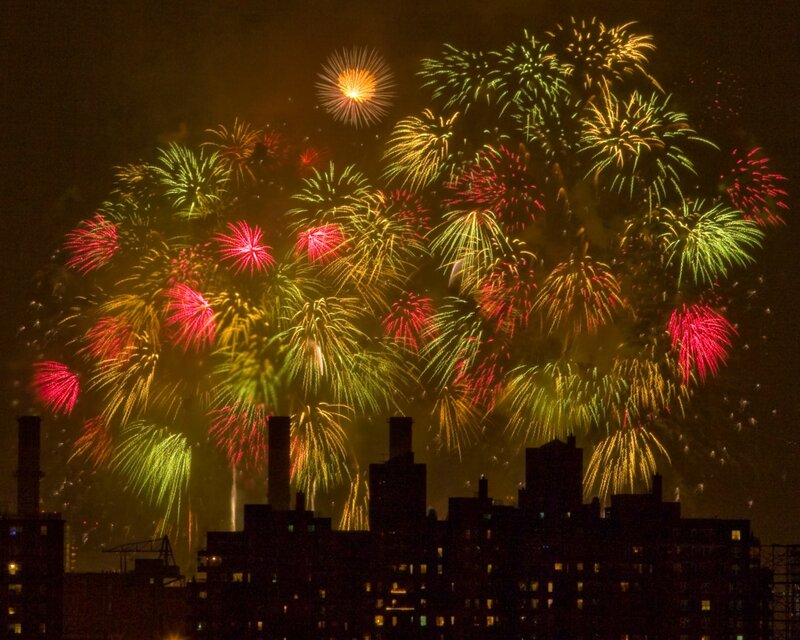 Fireworks over City — Green