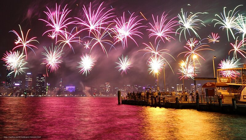 Fireworks over City Harbor — Purple