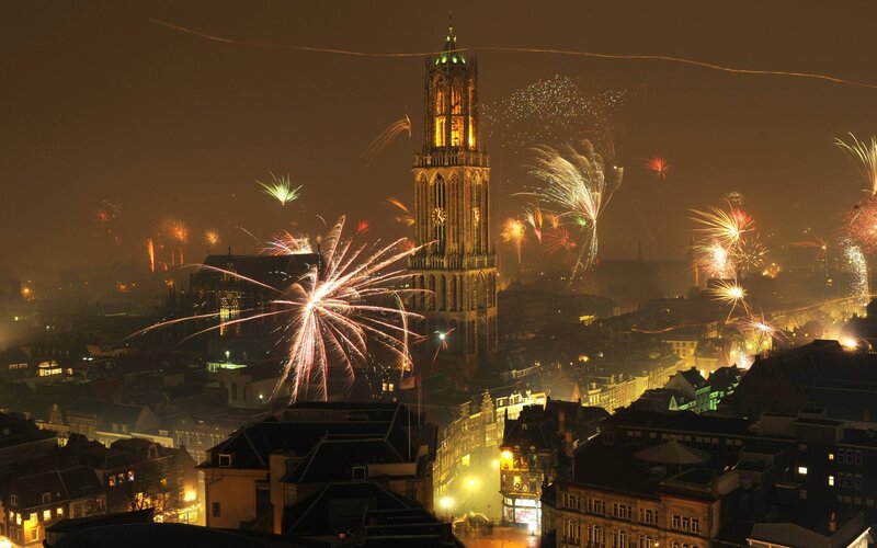 Fireworks over City — Orange, Festive