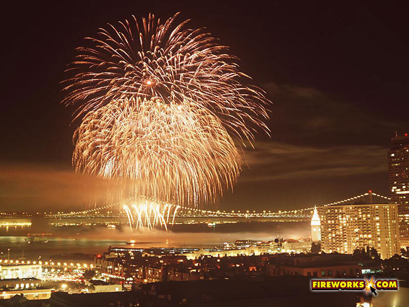 Fireworks over City — Orange