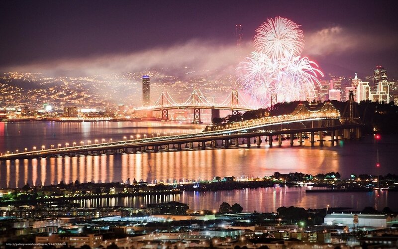 Fireworks over City — Purple, Celebratory, Night