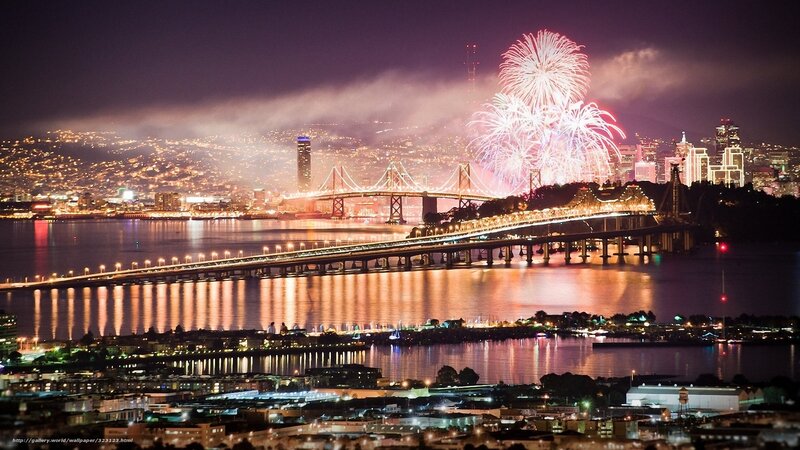 Fireworks over City — Purple, Celebratory