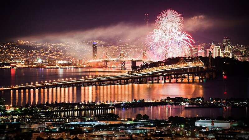 Fireworks over City — Purple