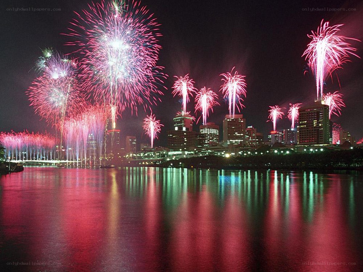 Fireworks over city skyline