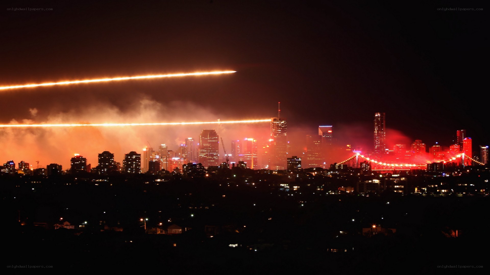 Fireworks over city skyline
