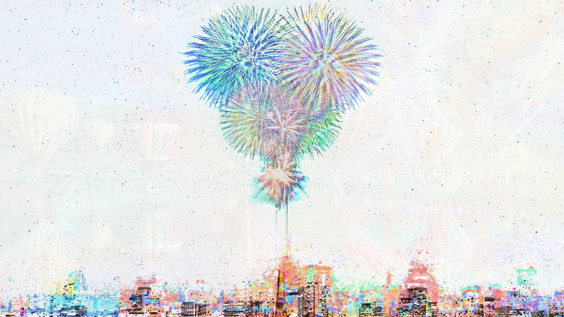 Fireworks over city skyline