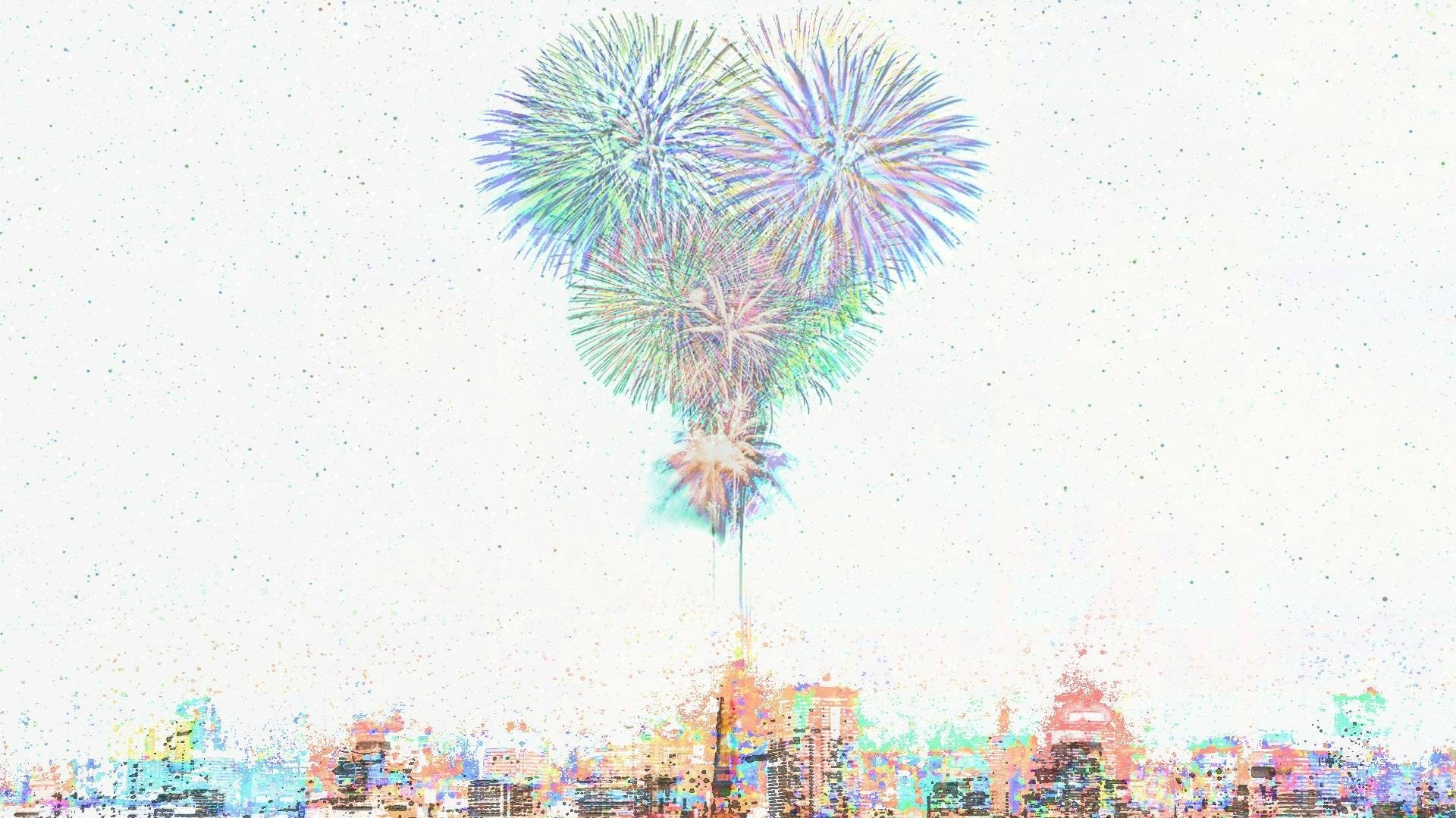 Fireworks over city skyline