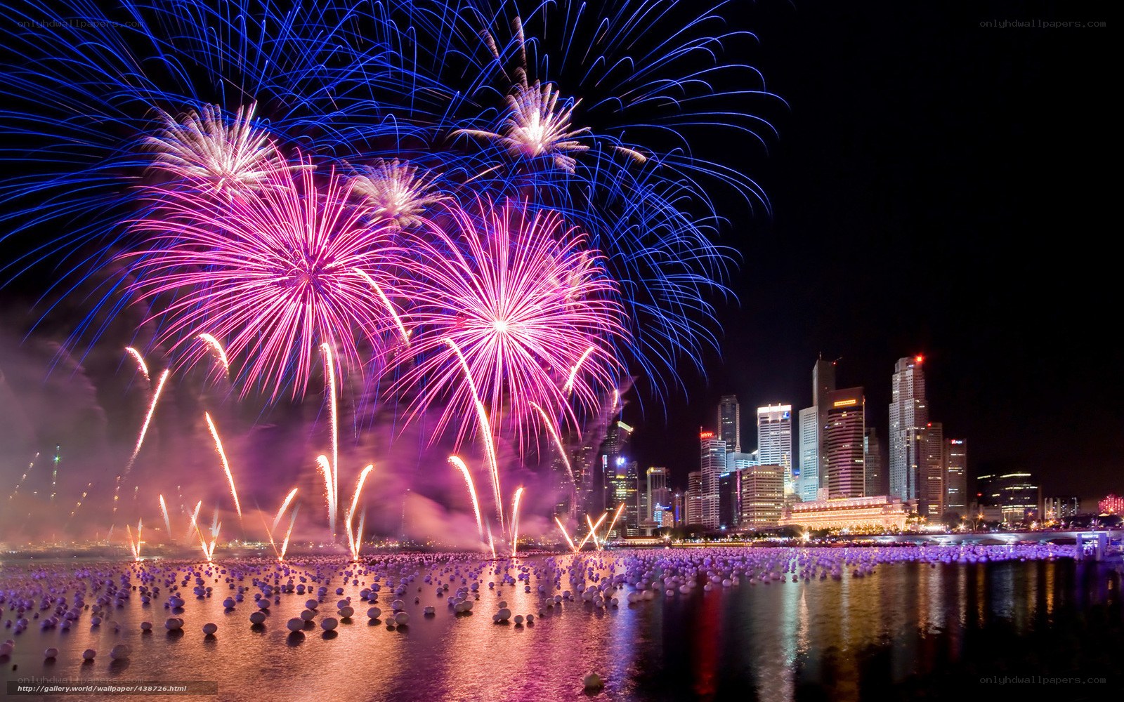 Fireworks over city skyline