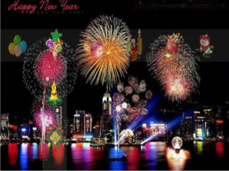 Fireworks over city skyline