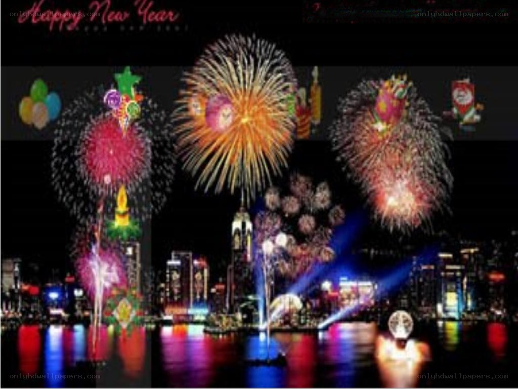 Fireworks over city skyline