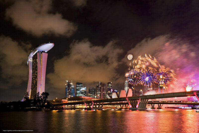 Fireworks over City Skyline — Purple, Festive