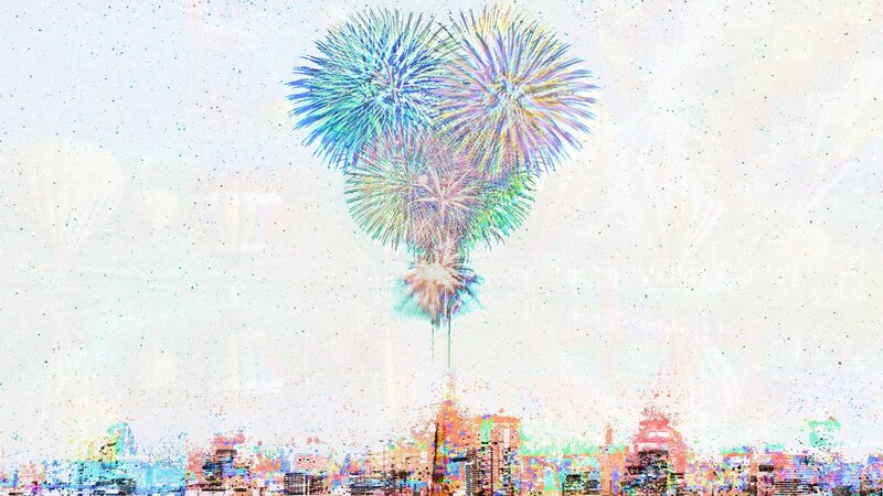 Fireworks over City — White