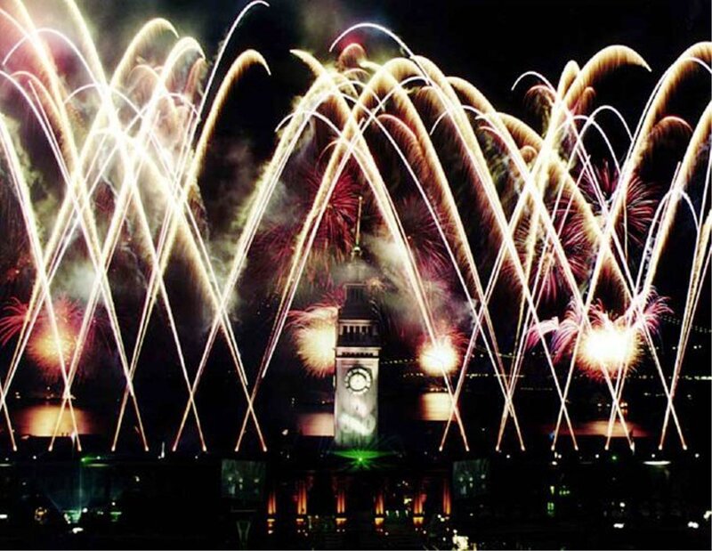 Fireworks over Clock Tower — White