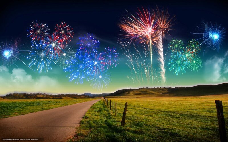 Fireworks over Country Road — Blue, Celebratory
