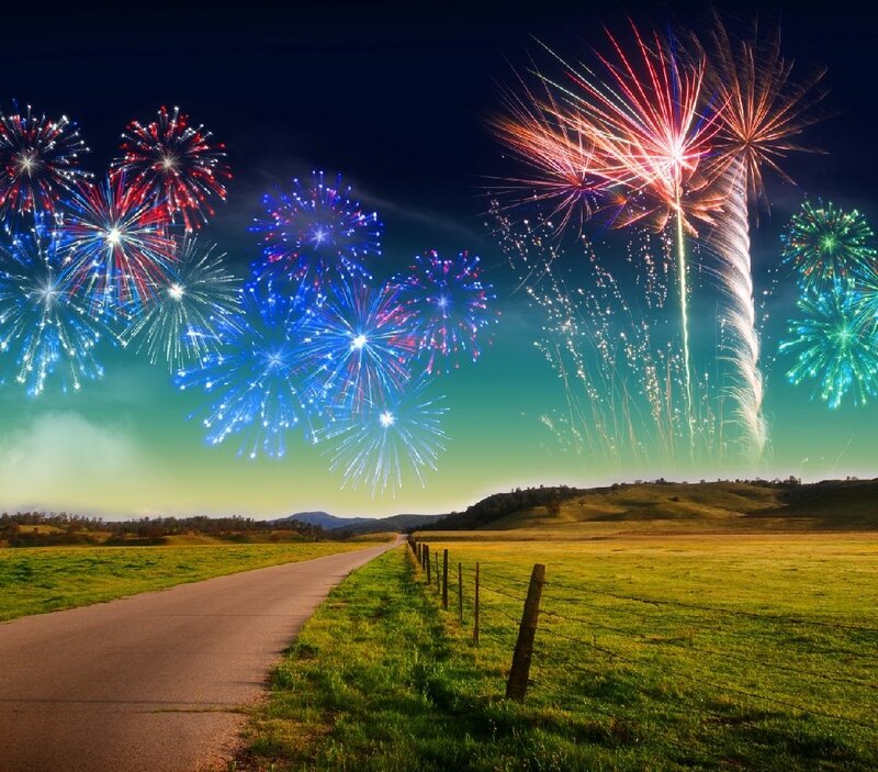 Fireworks over Country Road — Blue