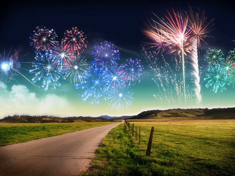 Fireworks over Country Road