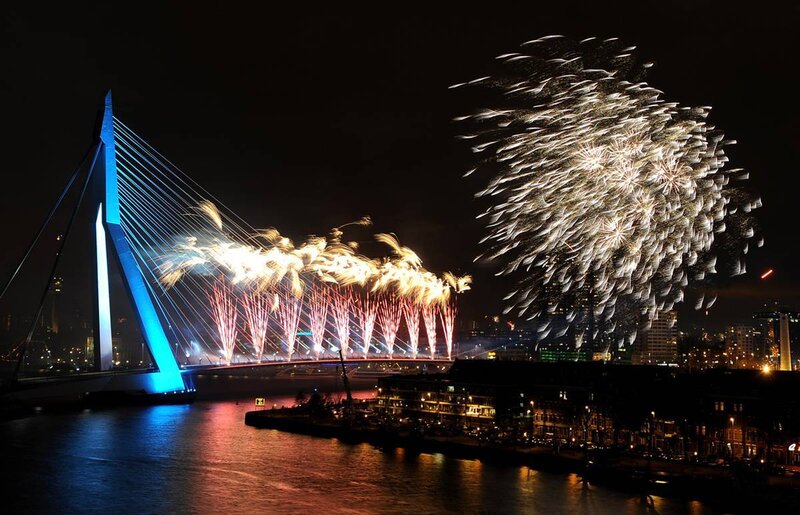 Fireworks over Erasmus Bridge