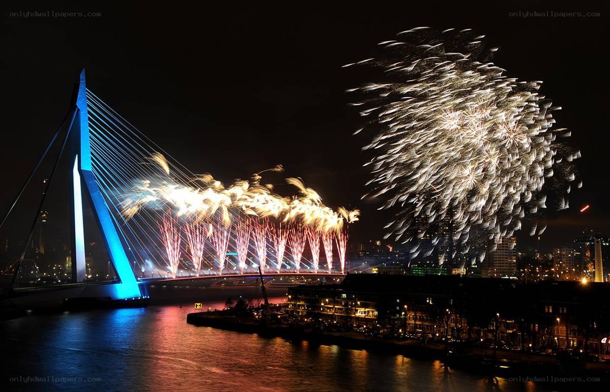Fireworks over Erasmus Bridge
