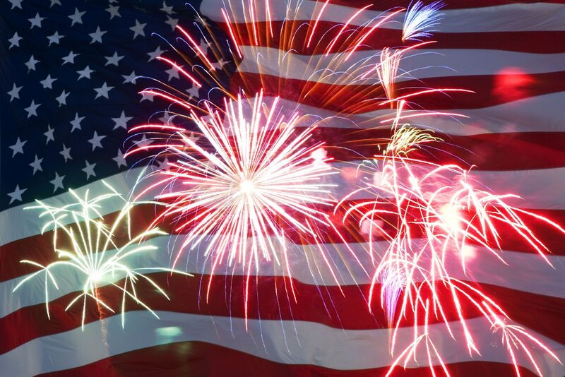 Fireworks over Flag — Red, Celebratory