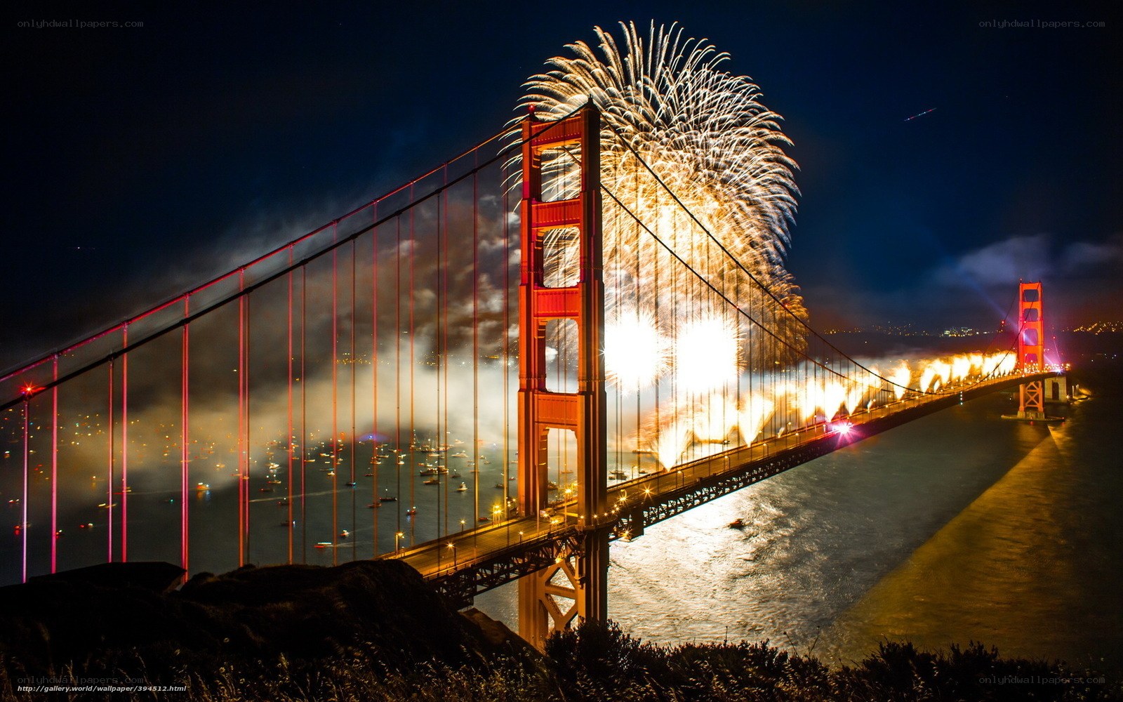 Fireworks over Golden Gate Bridge