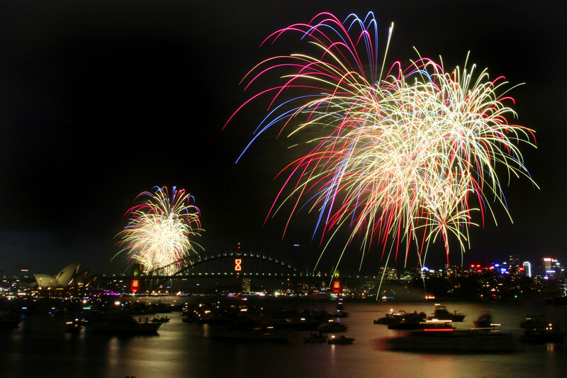 Fireworks over Harbor — Black, Celebratory