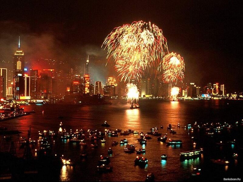 Fireworks over Harbor — Black, Festive, Night, Photograph