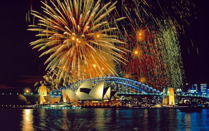 Fireworks over Harbor — Blue, Celebratory