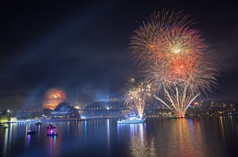 Fireworks over Harbor — Blue, Festive