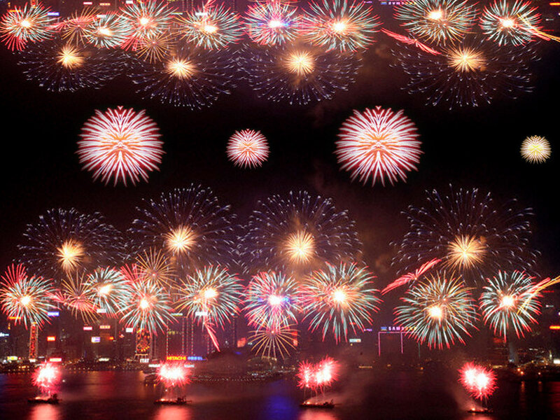 Fireworks over Harbor — Red, Festive